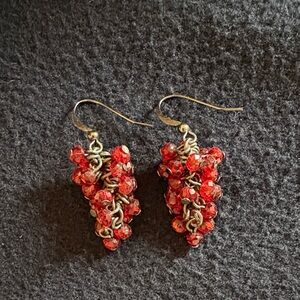 Red Beaded Cluster Drop Earrings